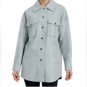 NWT BCBGeneration Baby Blue Oversized Faux Vegan Leather Women's Shacket Size XL
